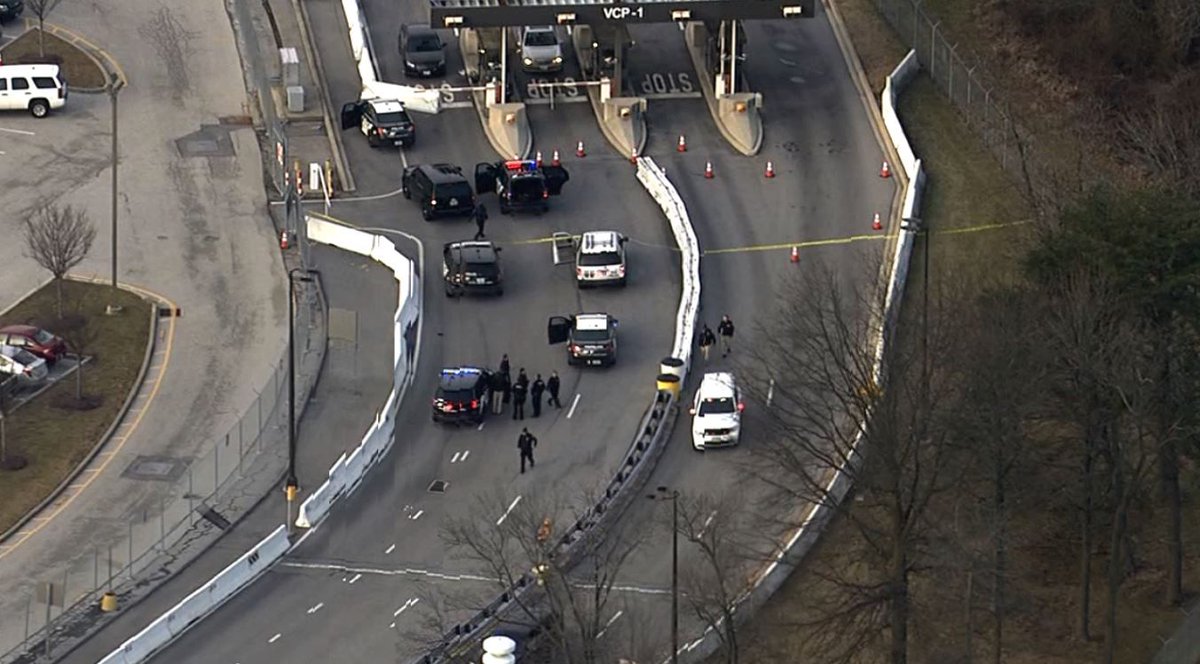 Photo: shooting outside the NSA headquarters in Fort Meade, Maryland. There appears to be an SUV with bullet holes in the windshield near the entrance to the NSA