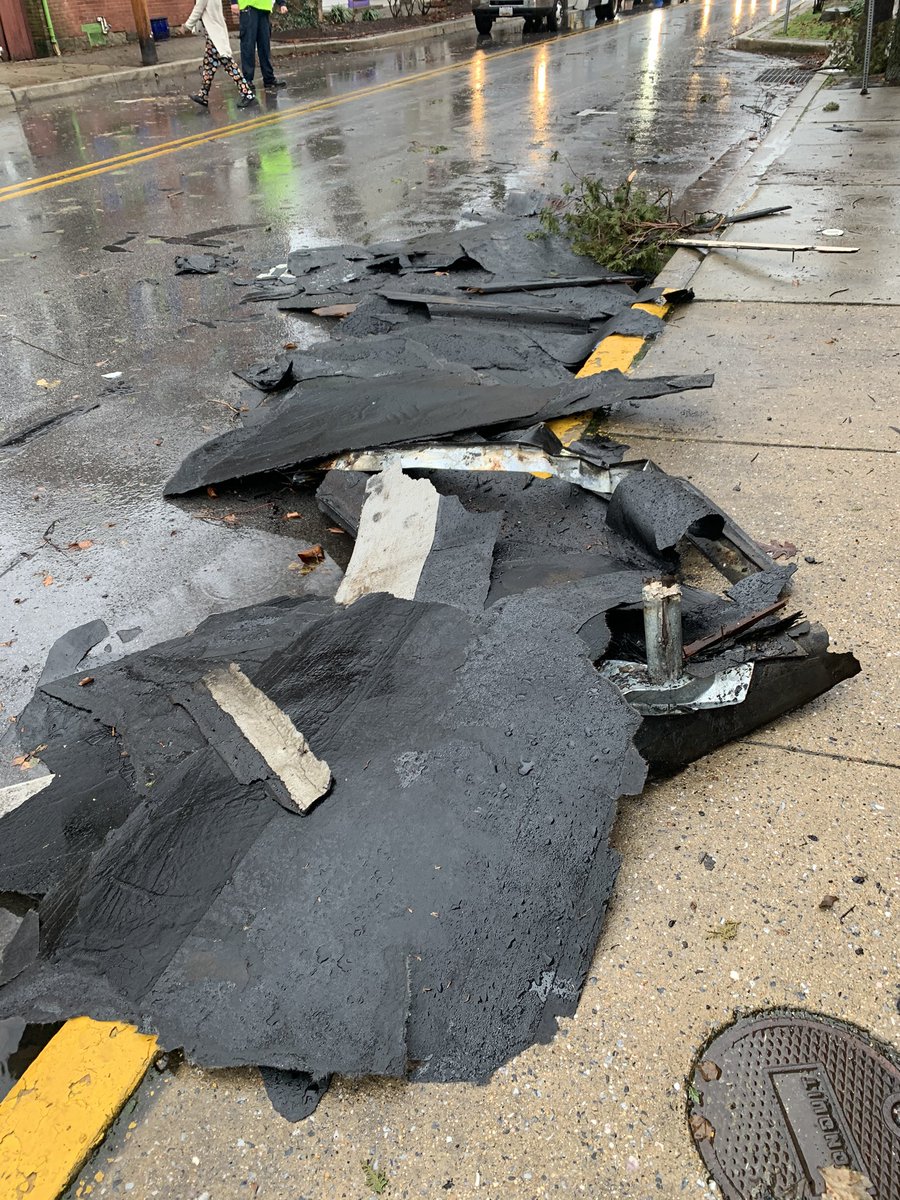 Damage done in Westminster along Main Street after tornado warnings earlier this morning 