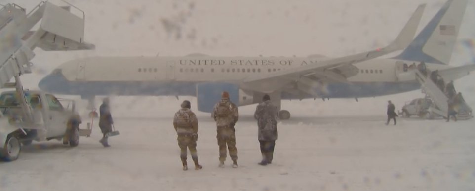 Air Force One landed @Andrews_JBA about 30 minutes ago. A delay in @POTUS coming off the plane, however, due to the equipment and personnel trying to cope with the inclement weather in Maryland