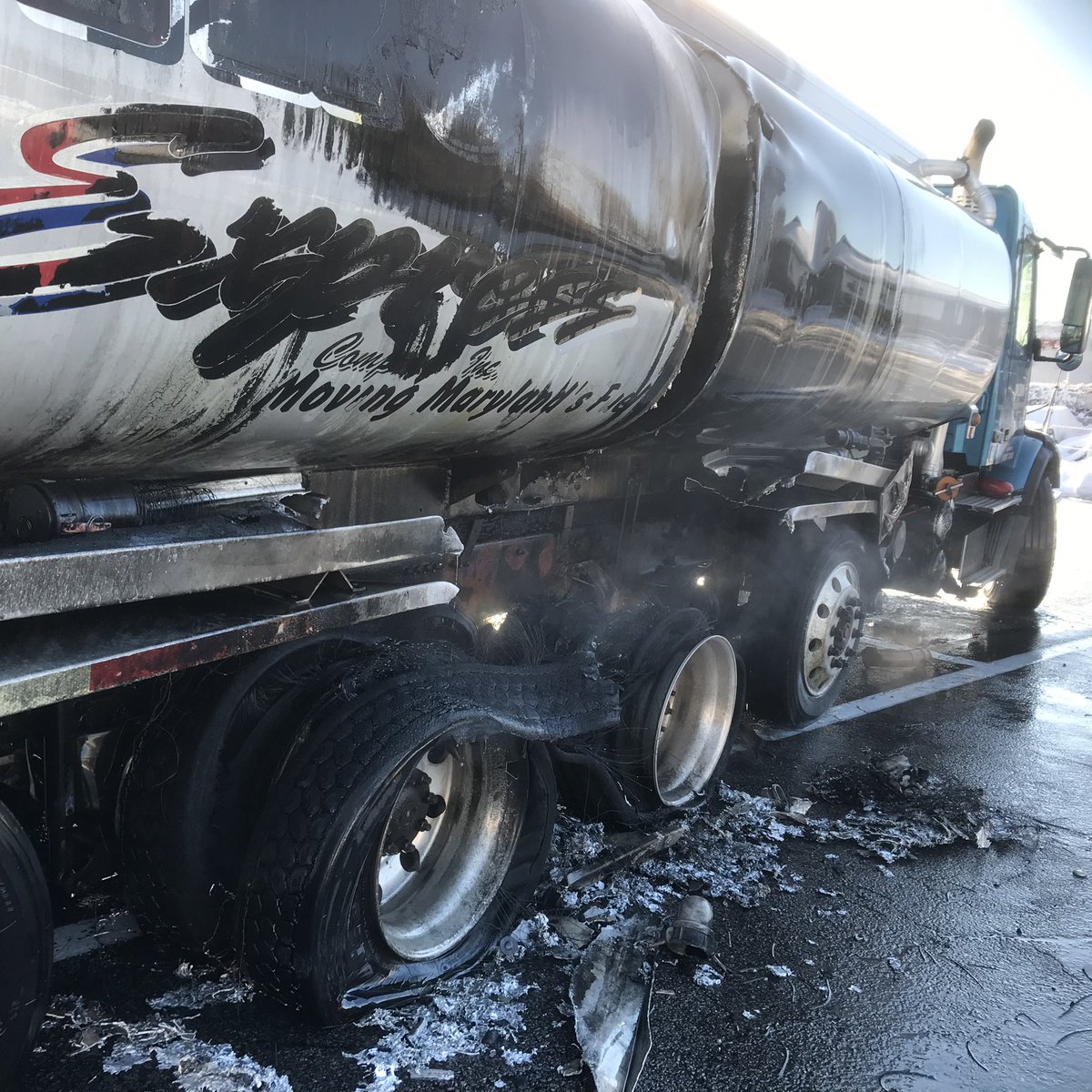 Approx. 9:06 AM PGFD units were dispatched to the 4700-block of Auth Place in Suitland for a reported hazmat incident. On scene crews found a tanker truck on fire. The fire is now out, and there were no injuries