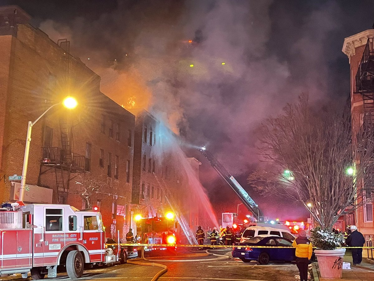 Baltimore City firefighters are on the scene battling a 3-alarm fire in a 4-story apartment building at 27th and Maryland in north Baltimore