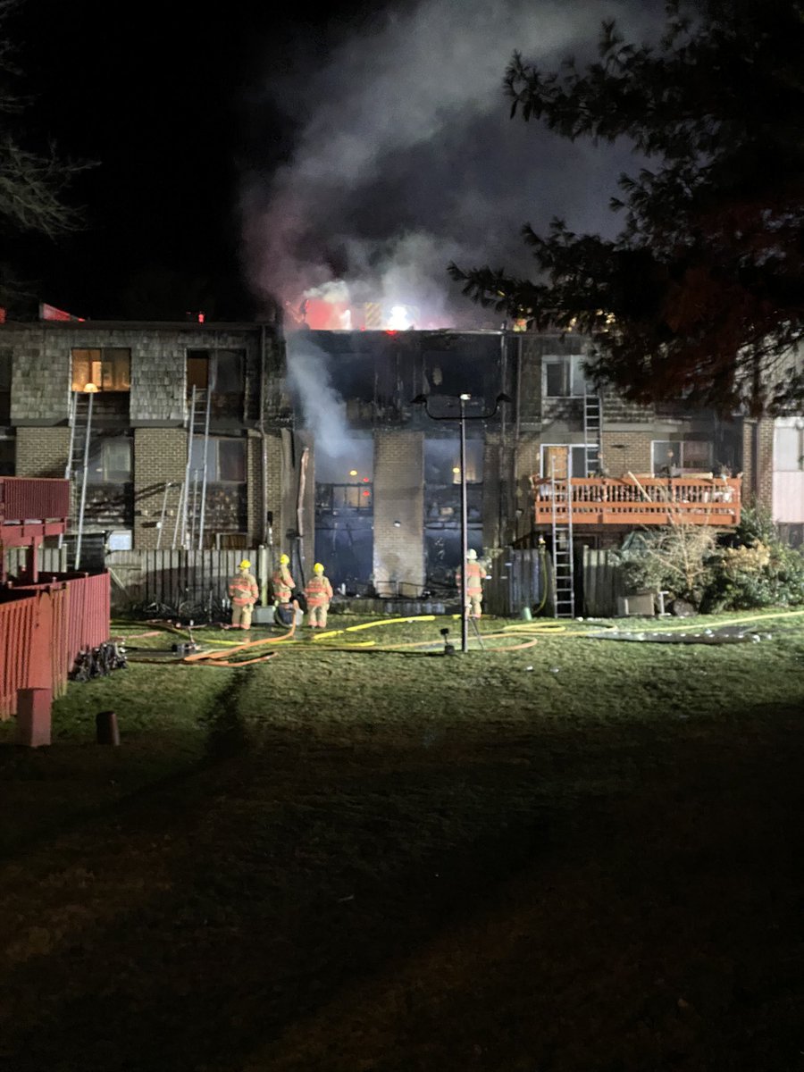 Two alarm fire at townhomes on Deer Park Rd. near Gaithersburg high school. All people have been evacuated and accounted for, no injuries. At one point about 100 firefighters were on scene battling this blaze. Crews are focused on the roof which keeps reigniting