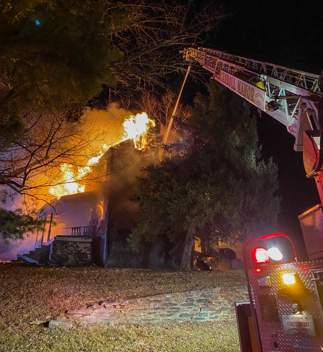 Frederick County Fire & Rescue battle a house fire on Fry Road in Jefferson, MD, Weds evening.  Heavy fire from all sides showing on arrival; RID + Tanker Task force + Fire Task force.  