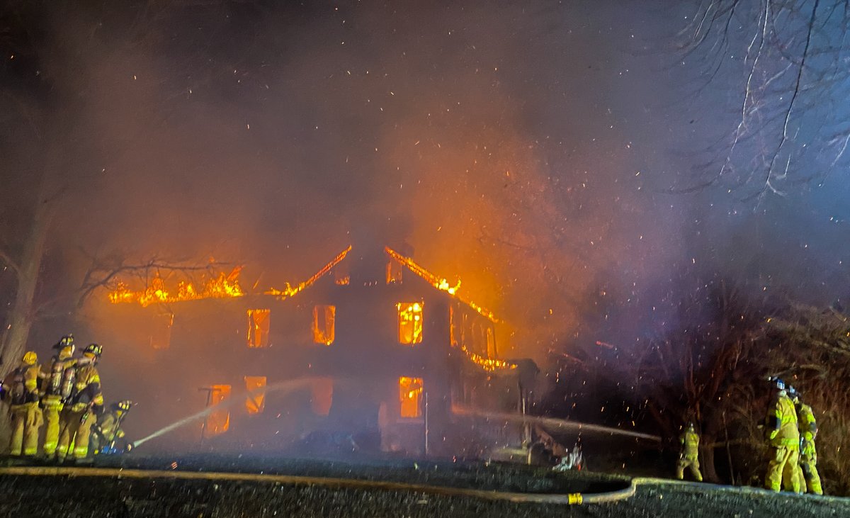 Frederick County Fire & Rescue battle a house fire on Fry Road in Jefferson, MD, Weds evening.  Heavy fire from all sides showing on arrival; RID + Tanker Task force + Fire Task force.  