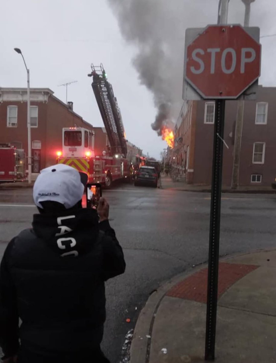 Earlier today, BMORESBravest battled this row home fire in the 400 block of N Curley St 21224, SE Baltimore