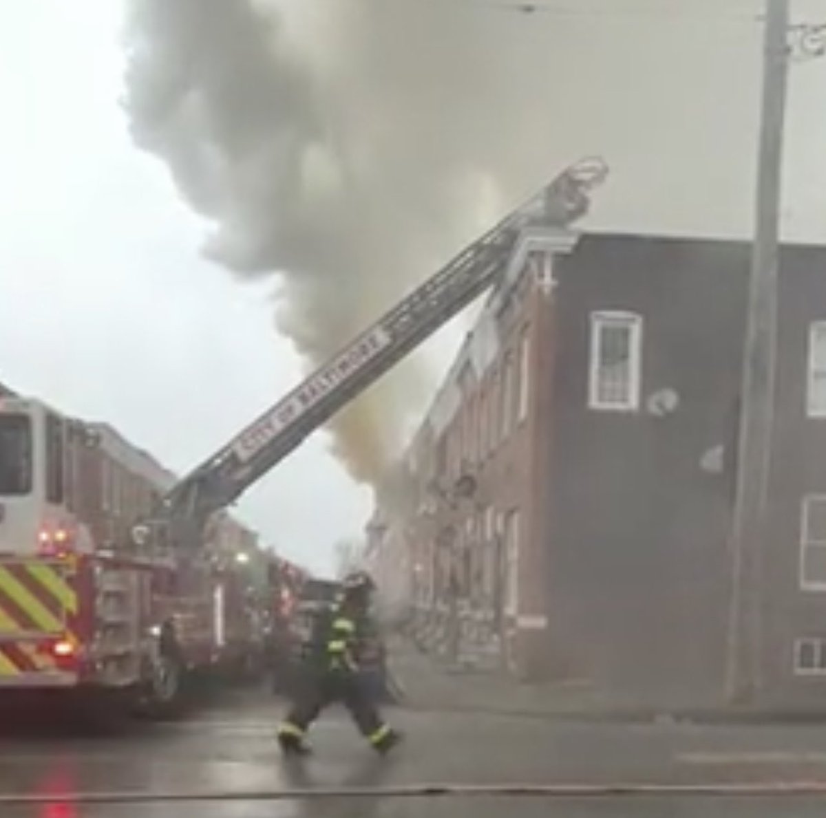 Earlier today, BMORESBravest battled this row home fire in the 400 block of N Curley St 21224, SE Baltimore