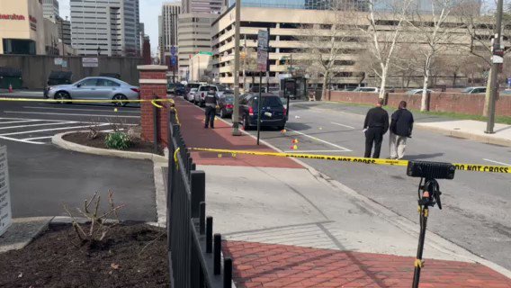 Crime scene at South Charles and Conway, near the Inner Harbor. Police say 2 men were shot about two hours ago