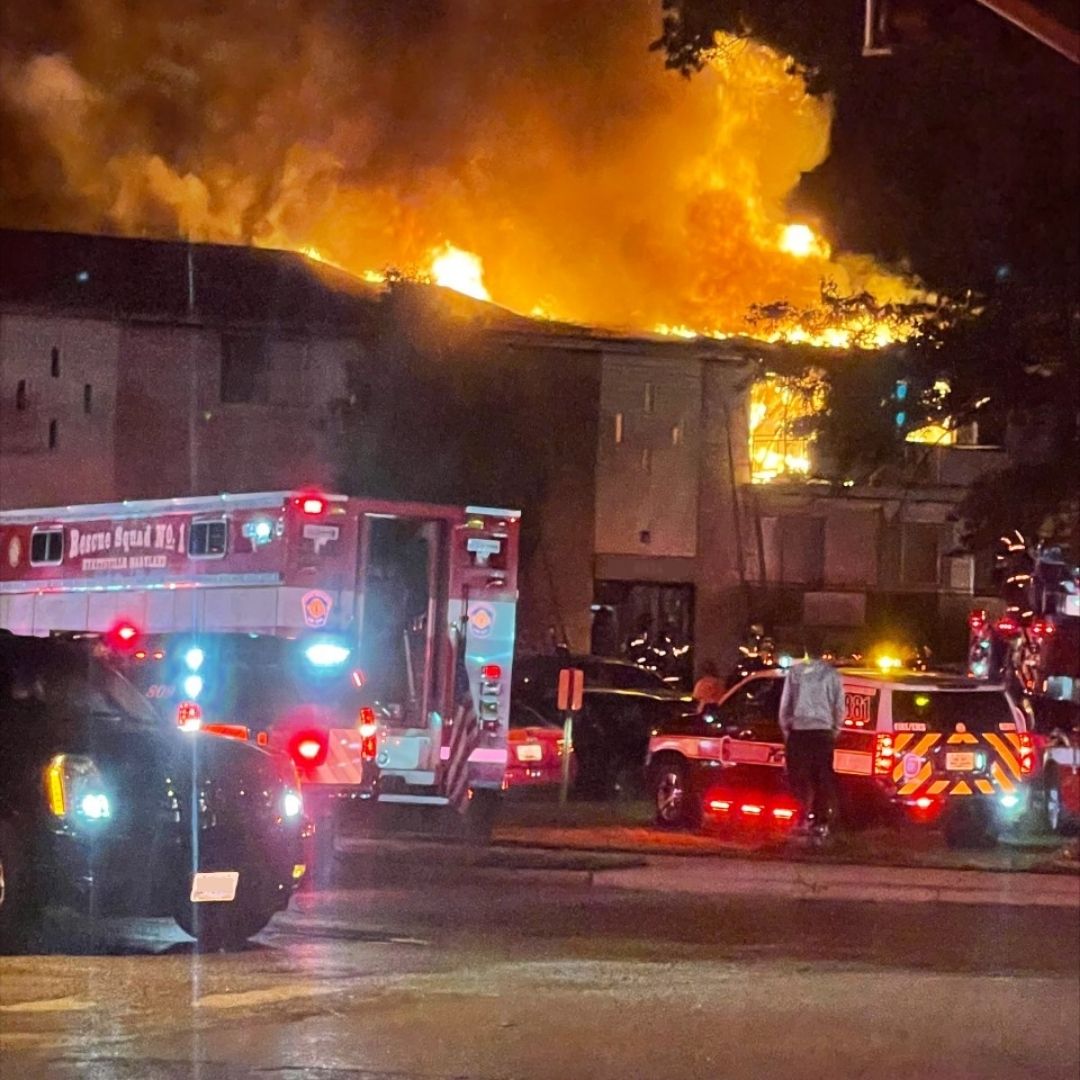 Approx. 1:55 AM PGFD units were dispatched to a multifamily dwelling in the 6800-block of Riverdale Rd. in Lanham for a reported structure fire. On scene crews found fire showing on the second floor. The fire extended to the roof and a third alarm was initiated