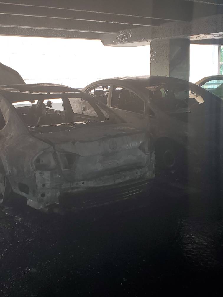 A total of 3 cars were destroyed after a fast spreading fire occurred on a 5th floor parking level of Towson Town Mall Tuesday morning. Hazmat crews assisted with a fuel spill caused by the fire. No injuries were reported and the cause of the fire is under investigation. 