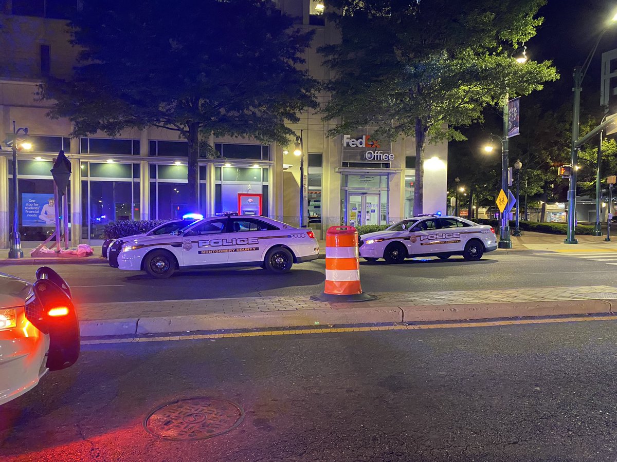 Georgia Ave & Wayne Ave in downtown Silver Spring- Montgomery Co. Police were asked to urgently assist Maryland State Police after a man started to fight troopers. No officers injured and  the subject was checked out by medics