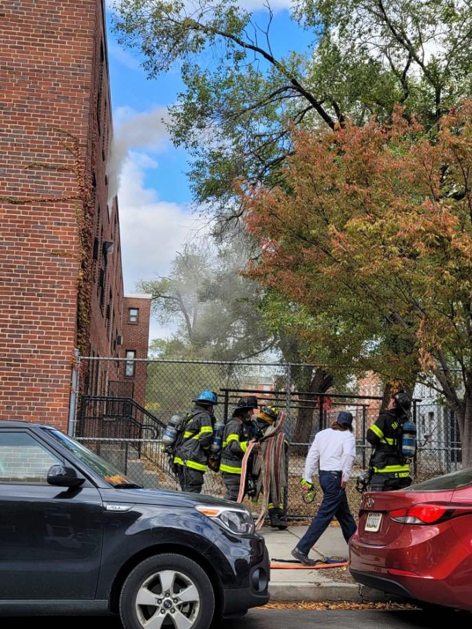 Fire 300 blk Herring Ct 21231 PerkinsHomes @avalon1958  BMORESBravest on scene with smoke showing from a 3 story apartment building.   This is the 2nd fire currently happening in Baltimore