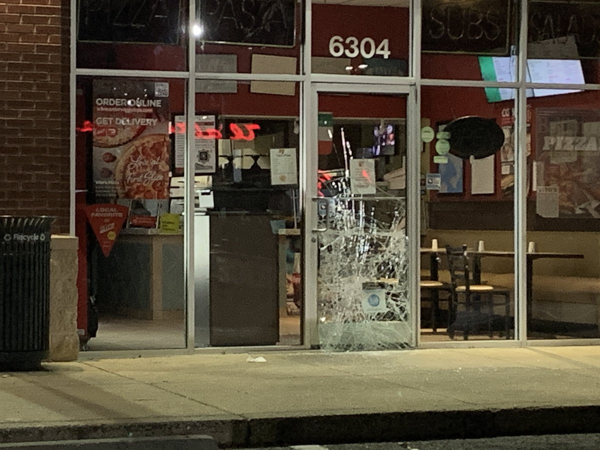 A string of businesses burglarized along York Road in North Baltimore. @BaltCoPolice & @BaltimorePolice investigating.  So far, by my eyes:   6300  Five Guys and Vito's Pizza 5800 Block: Mario's Original Pizza and Pasta &amp; Pizza Mart