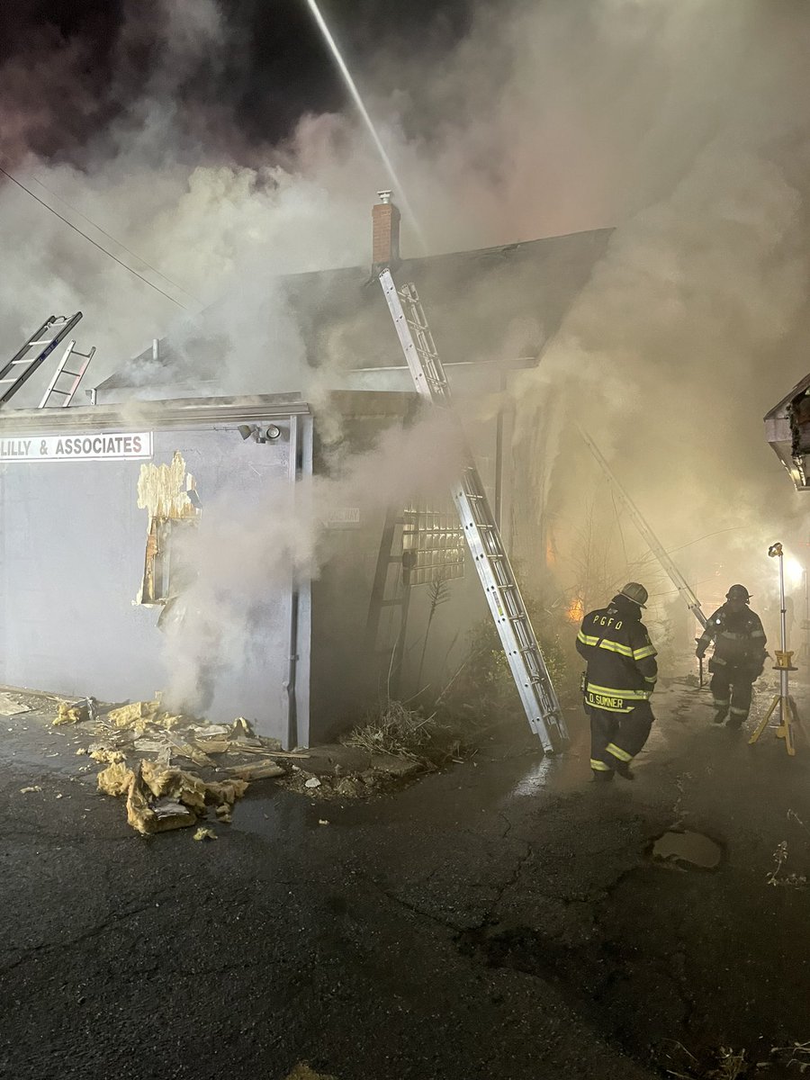 Approx 3:42am PGFD units were dispatched to the 5800 block of Baltimore Ave in Riverdale for a reported structure fire. On scene crews found a commercial building with fire showing through roof. Fire is out. Primary search negative. Crews remain on scene. PIO en route