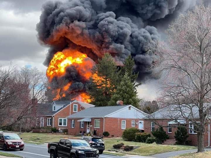 Tanker truck and several houses on fire in Frederick, Maryland. Firefighters are calling for additional units to control the fire. Traffic is being diverted