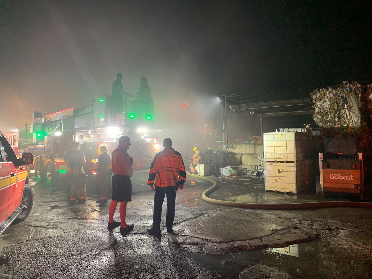 Fire at Georgetown Paper Stock on the 14800 block of Southlawn Lane in Rockville. MCFRS were dispatched for an outside fire involving paper stock &amp; recyclables. 35 personnel are attempting to extinguish several areas of fire on the property. No injuries