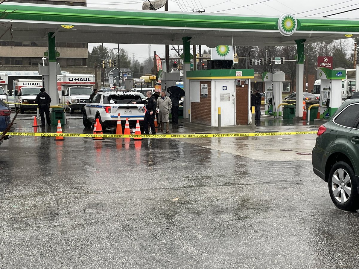 The shooting appears to have  happened at a BP station near Slade and Reisterstown.  Baltimore County Police investigating shooting involving an officer