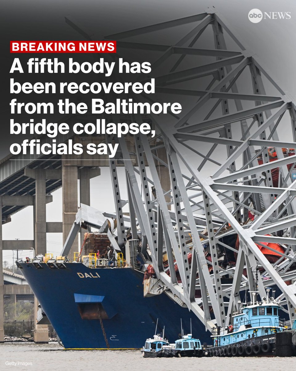 A fifth body has been recovered from the Baltimore bridge collapse, officials say