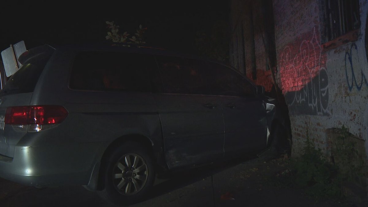 A car hit a building in the 1700 block of N. Fulton Ave