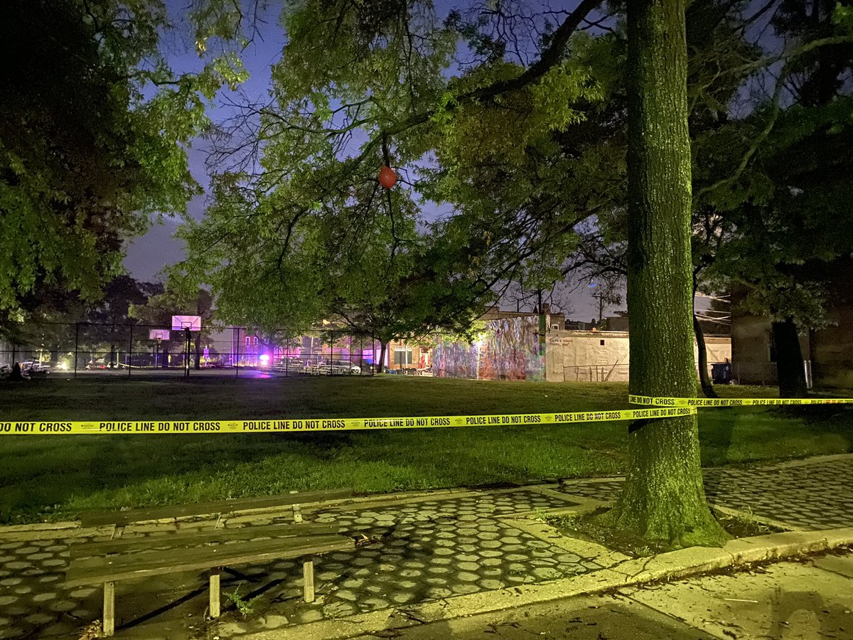 Along N Eden Street on the other side of N Spring Street where police are investigating a mass shooting that left 1 man dead and 7 more people hurt Sunday night. No word on any suspects or arrests at this time. 