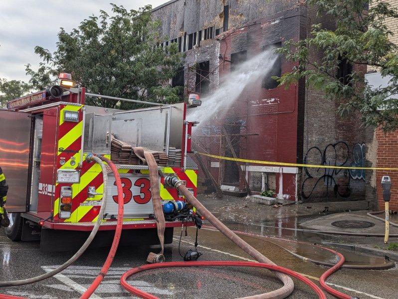 Baltimore Fire was dispatched to the 2200 blk of Harford Rd,with fire showing on the 2nd and 3rd flrs of a vacant 3story commercial building. The fire extended to an adjacent building, prompting a 2nd alarm. There were no injuries. Box T5-40