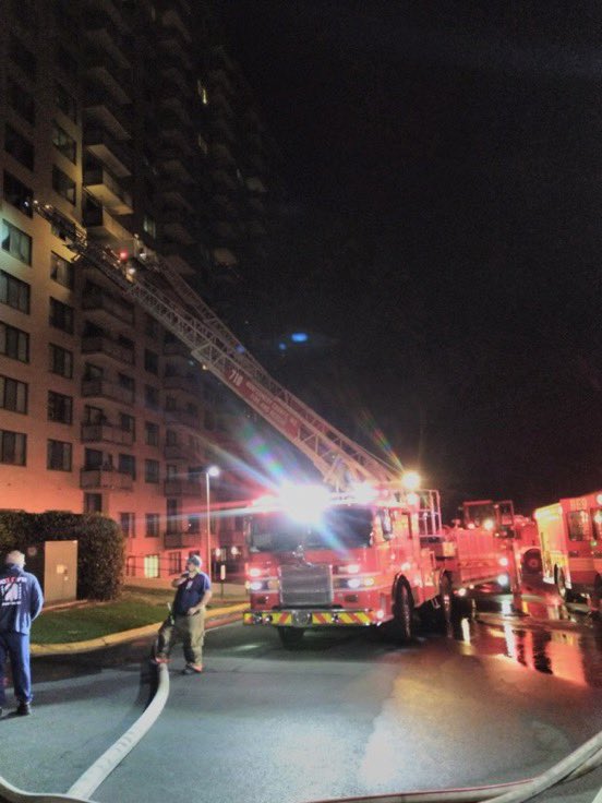 5225 Pooks Hill Rd, Bethesda, Promenade Towers, 18-story, non sprinklered residential apt bldg, fire on 6th floor, fire extinguished, no injury, several people displaced, damage ~$1.5M, area of origin-hallway closet, accidental cause, >90 FFs on scene  