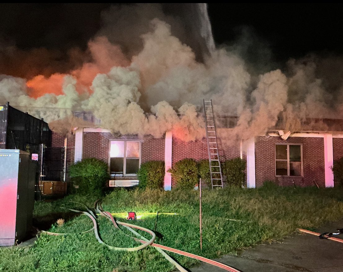 Midnite  - Beacon Rd, @mcfrs @PGFDNews FFs remain on scene, bulk of fire contained & FFs still engaged in active firefighting operations, fire seems to be burning in concealed & void spaces, school bldg under construction & scheduled for demolition, the area is fenced off