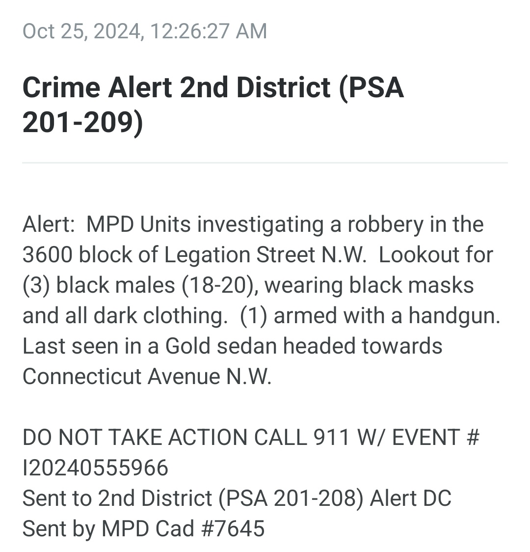 Pair of ARMED ROBBERIES in ChevyChaseDC on Legation St and Military Rd in Friendship Heights DC