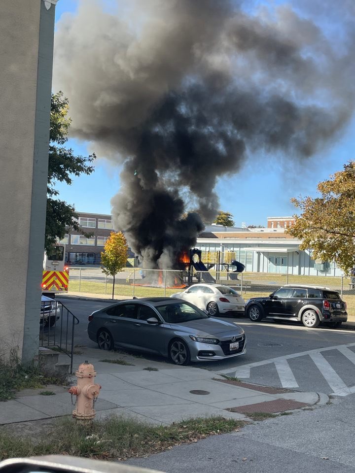 Baltimore  Firefighters are fighting a playground fire in east Baltimore.