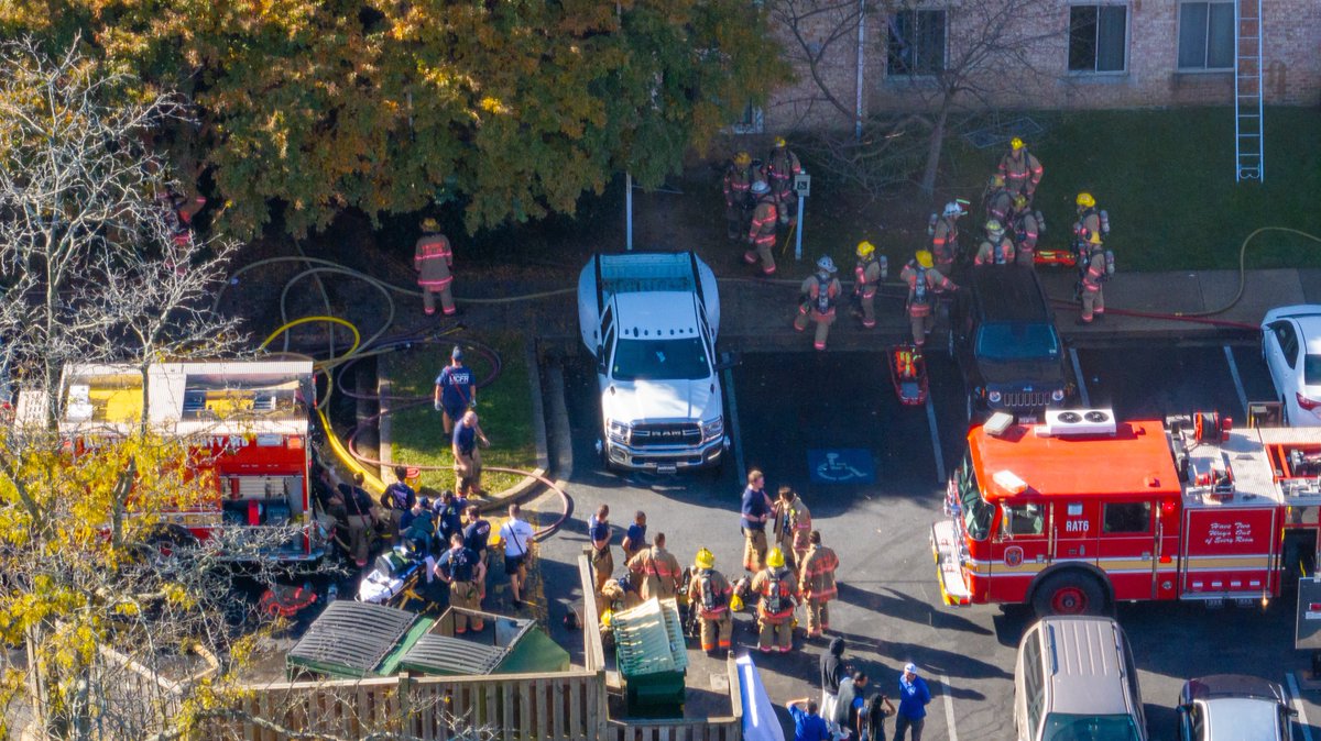 Silver Spring, MD - Aerial from the scene of a two alarm fire in the 3500blk of Peartree Court.  