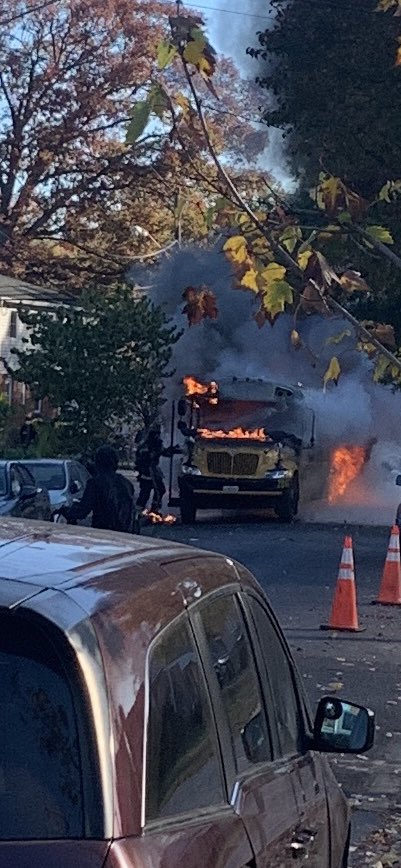 PGCPS school bus fire on 24th Ave & Drexel St in Lewisdale at 9:07am. All students & driver evacuated without injury. PGFDSchool bus caught on fire on Drexel St Lewisdale PGCounty