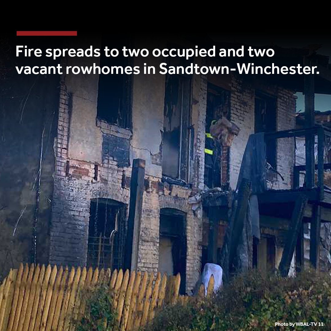 No one was injured Monday morning in a fire that spread to as many as four rowhomes in Baltimore thanks to people who knocked on doors to alert occupants.