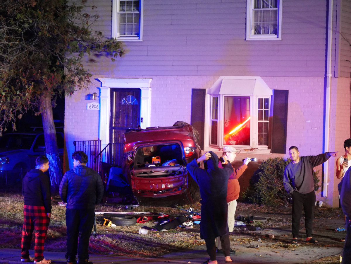 CAR FLIPS OVER, FLIES INTO FRONT PORCH OF A HOME: 6900 block of Riggs Rd in Chillum— this time, it was the next door neighbor’s home that was struck by a flying car. Injuries amazingly are minor 