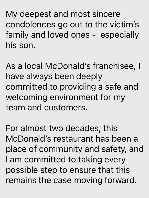 Baltimore Police have identified the security guard shot and killed at a North Baltimore McDonalds as Jamal Davis. The franchise owner released this statement, adding Davis was a great man and father