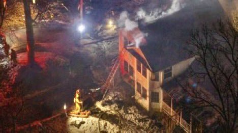 Gaithersburg, MD (initial dispatch)  Aerial photos of a reported house fire on Griffith Rd, non-hydrant area, large house, significant fire conditions