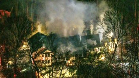 Gaithersburg, MD (initial dispatch)  Aerial photos of a reported house fire on Griffith Rd, non-hydrant area, large house, significant fire conditions