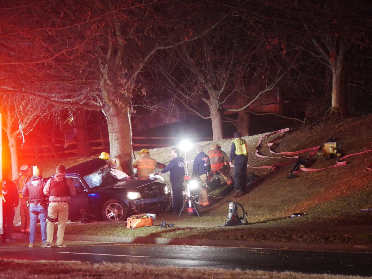 TEEN INJURED IN CRITICAL INJURY CRASH: East Village Ave & Dry Ridge Rd in Montgomery Village— the teen driver of a Dodge Charger crashed into a tree at high speeds & sustained critical injuries. (now unresponsive) All of East Village Ave is shutdown