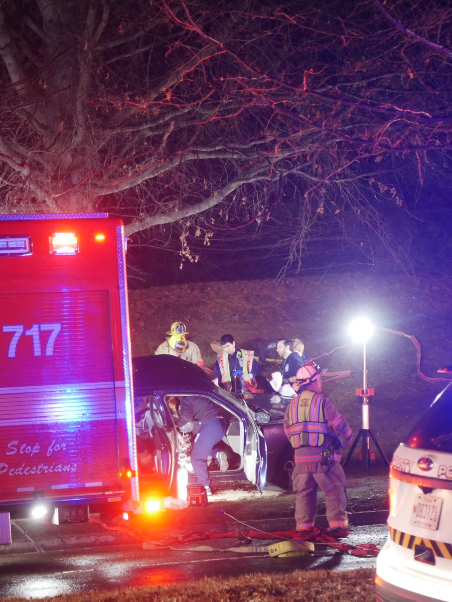 TEEN INJURED IN CRITICAL INJURY CRASH: East Village Ave & Dry Ridge Rd in Montgomery Village— the teen driver of a Dodge Charger crashed into a tree at high speeds & sustained critical injuries. (now unresponsive) All of East Village Ave is shutdown