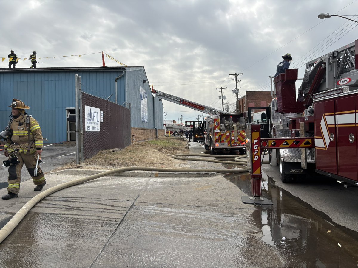 Commercial Building Fire, 12pm, 4500 Blk 46th St., Bladensburg, PGFD arrived to find construction materials on fire on the roof. The fire was quickly extinguished. No reported injuries