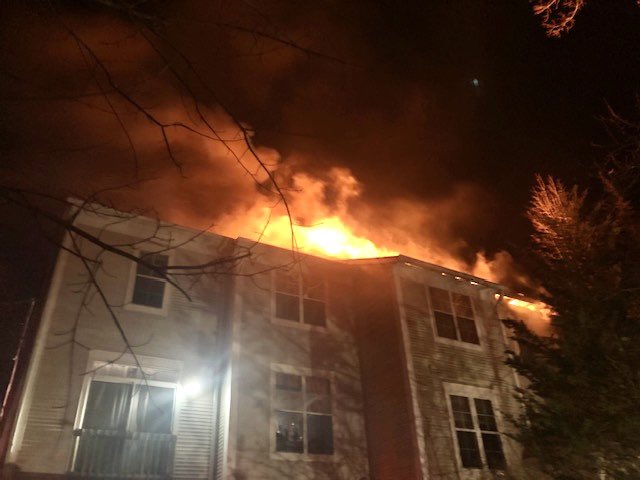 Cove Ledge Ct, 2nd Alarm, bulk of visible fire knocked down, checking extension, working on several hotspots, buses being brought to scene for occupant sheltering, several families will be displaced10200 Cove Ledge Court off Watkins Mill Rd. 