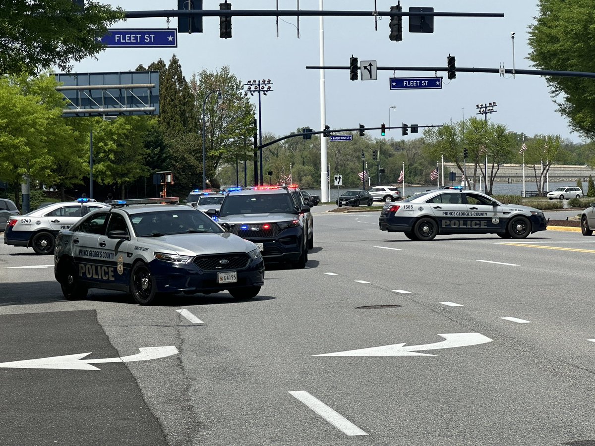 A lot of Prince George’s County Police officers here at National Harbor after an officer involved shooting. 