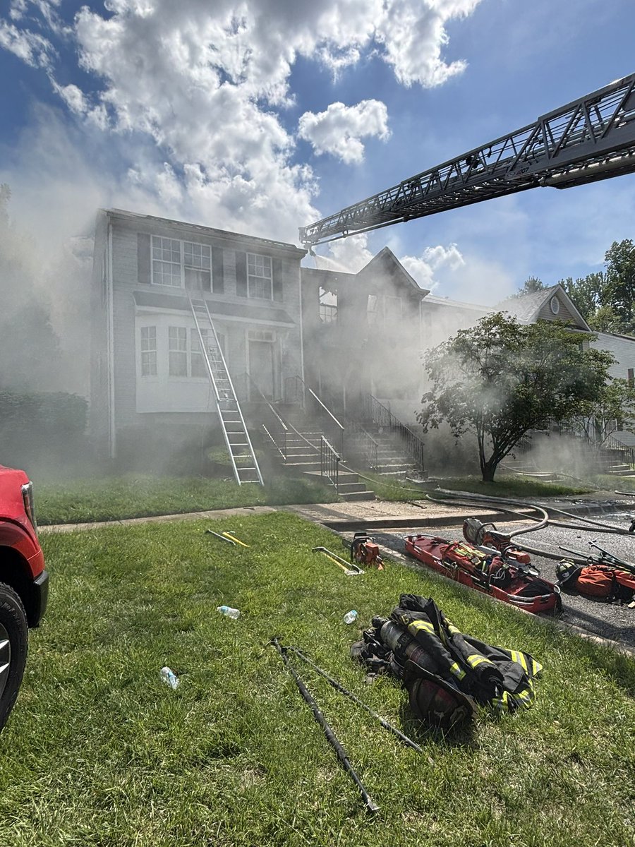 Townhouse fire, 2:03pm 10900 block Henry Darnell Ct, Upper Marlboro. PGFD units on scene of 3-story middle-of-row townhouse with well-advanced fire conditions with extension to neighboring units. The fire is now under control. No reported injuries
