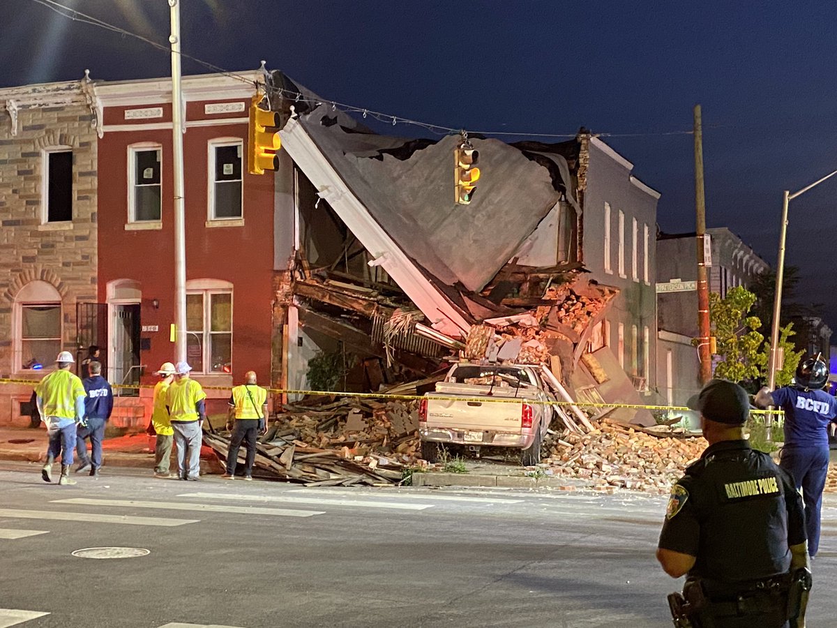 Crews are on the scene of a pickup truck that apparently crashed into a building at Federal Street and North Patterson Park Avenue