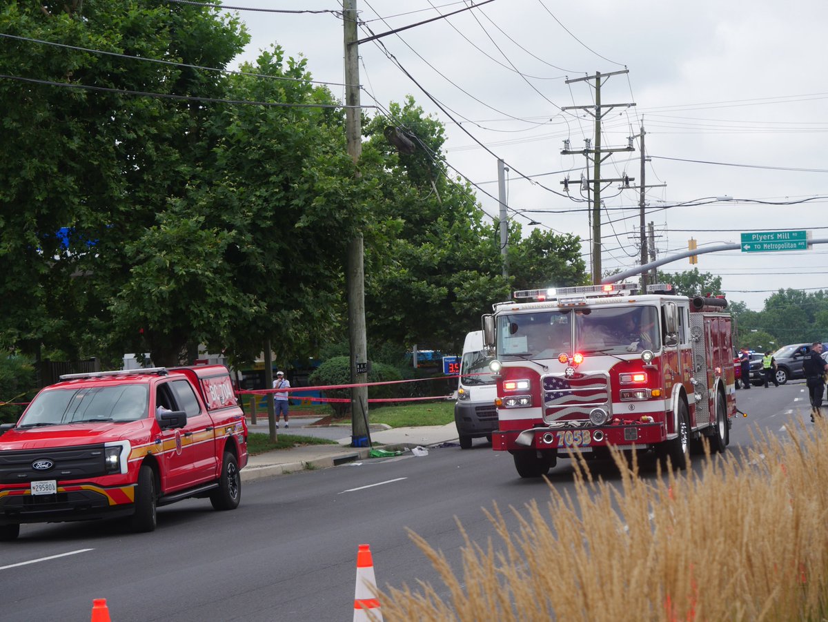 Connecticut Ave & Plyers Mill Rd in Kensington— the woman was pinned under the USPS mail truck after being struck. She was transported with critical injuries; Northbound Connecticut Ave is closed. 