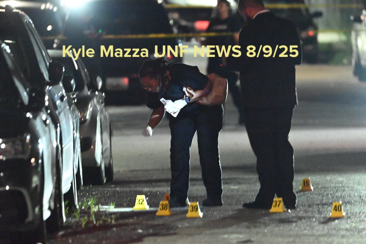 Baltimore police forensic investigators collected evidence and marked shell casings with evidence markers at the scene of a mass shooting that injured six people including a 5-year-old girl in Baltimore, Maryland on August 9, 2025. Saturday evening at approximately 8:46 p.m., Northern District Officers responded to the 5100 block of Queensbury Avenue and discovered, four males and two females with wounds. All of the victims were transported to area hospitals for treatment. A 38-year-old male, is originally listed in critical condition. The 5-year-old girl, a 23-year-old female, a 32-year-old male, a 33-year-old male and a 52-year-old male are believed to all be suffering from non-life-threatening injuries. There are no suspects in custody at this time and the investigation is ongoing.