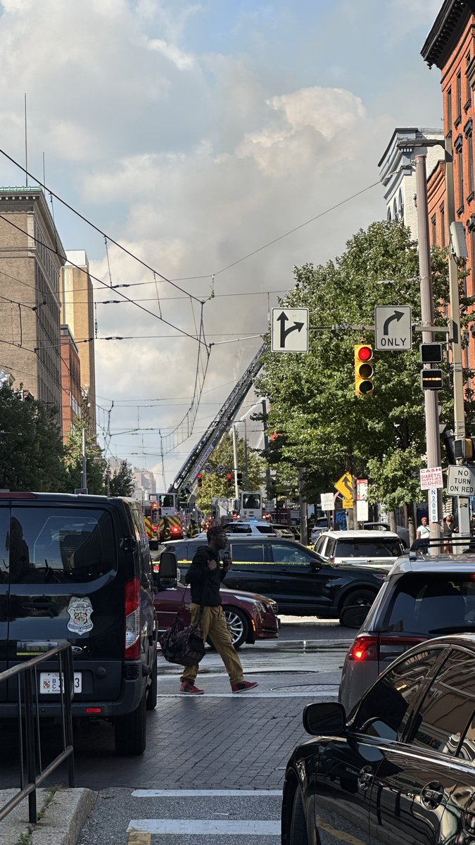 The fire has grown to 5 alarms.That&rsquo;s more than 175 @BaltimoreFire personnel fighting fire in several buildings 