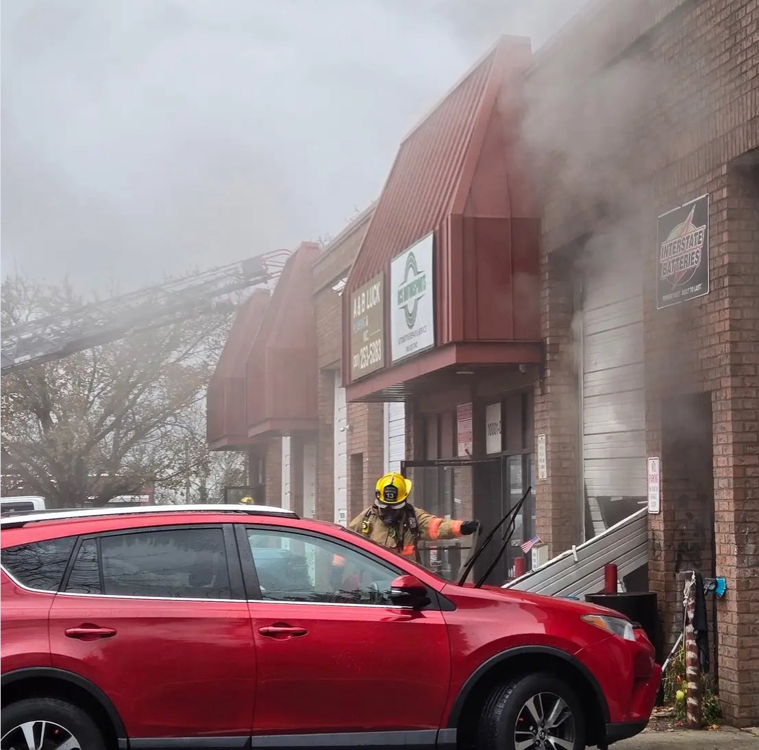 Lewis Av, Auto Body Shop; Origin/Cause, accidental, mechanic working on vehicle, leaking fuel (gas) & fumes found nearby heat source & ignited; Damage ~$10K; 2 workers evaluated, no injury/refused