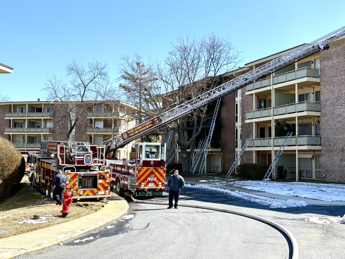 Structure fire  7200 block Donnell Pl in Forestville. PGFD units on scene of 4-story multi-family dwelling with fire showing. A 2nd alarm has been sounded. Fire is out. 1 patient transported in critical condition.  