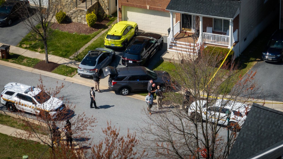Clarksburg, MD – Aerial of the scene of a reported shooting in the 13200 block of Catawba Manor Way.