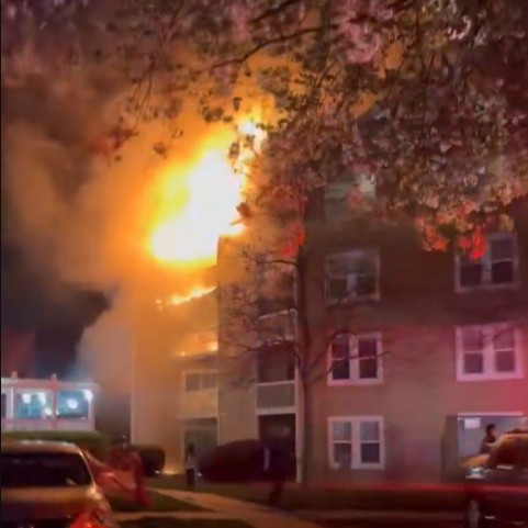 An apartment fire in Gaithersburg Thursday night displaced several families and injured one after flames tore through the top floors of a four-story building, officials say
