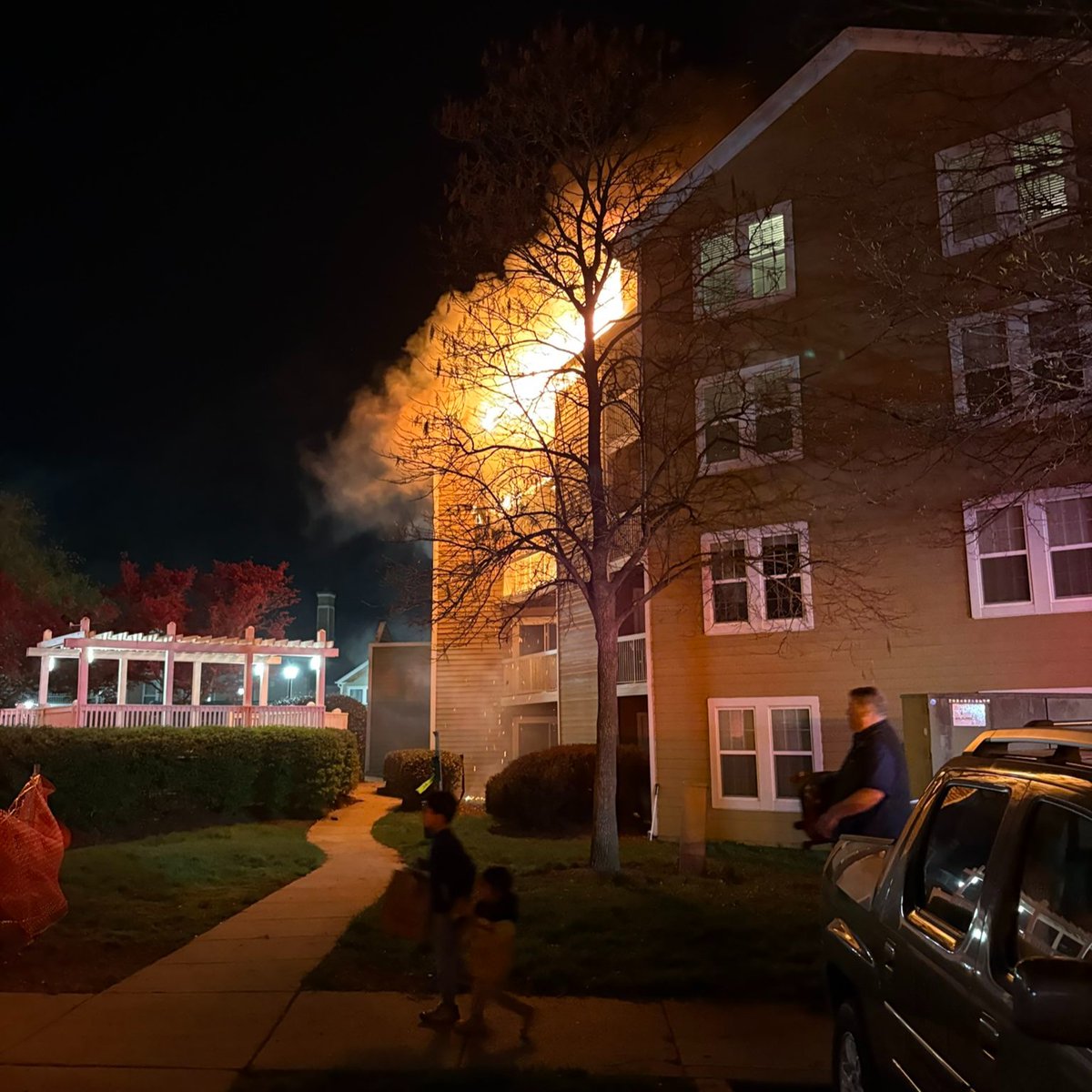 An apartment fire in Gaithersburg Thursday night displaced several families and injured one after flames tore through the top floors of a four-story building, officials say